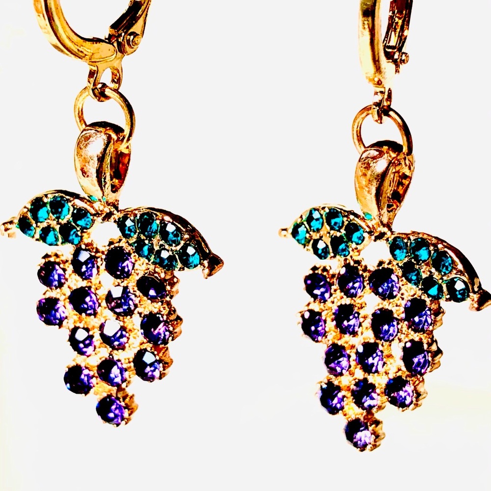 Grape Gold Crystal Fruit Earrings